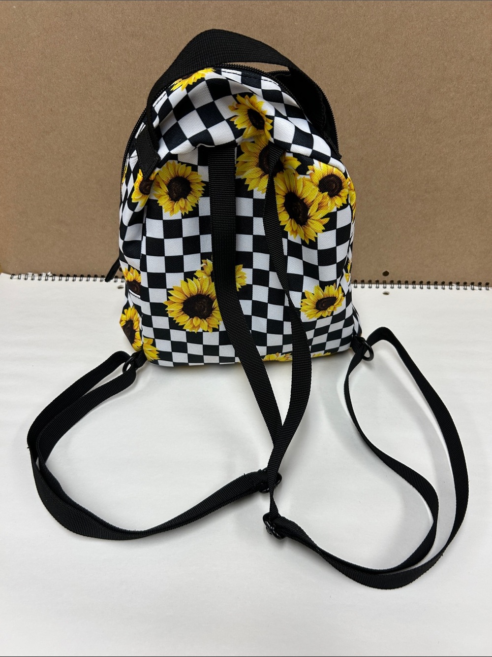 Vans Kids Checkerboard Sunflower Mini Backpack - Black White Yellow - Picture 5 of 5
